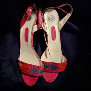 Vintage 80s Colorful High Heels Shoes Pumps Pink Purple Green 8.5 A Narrow Snake